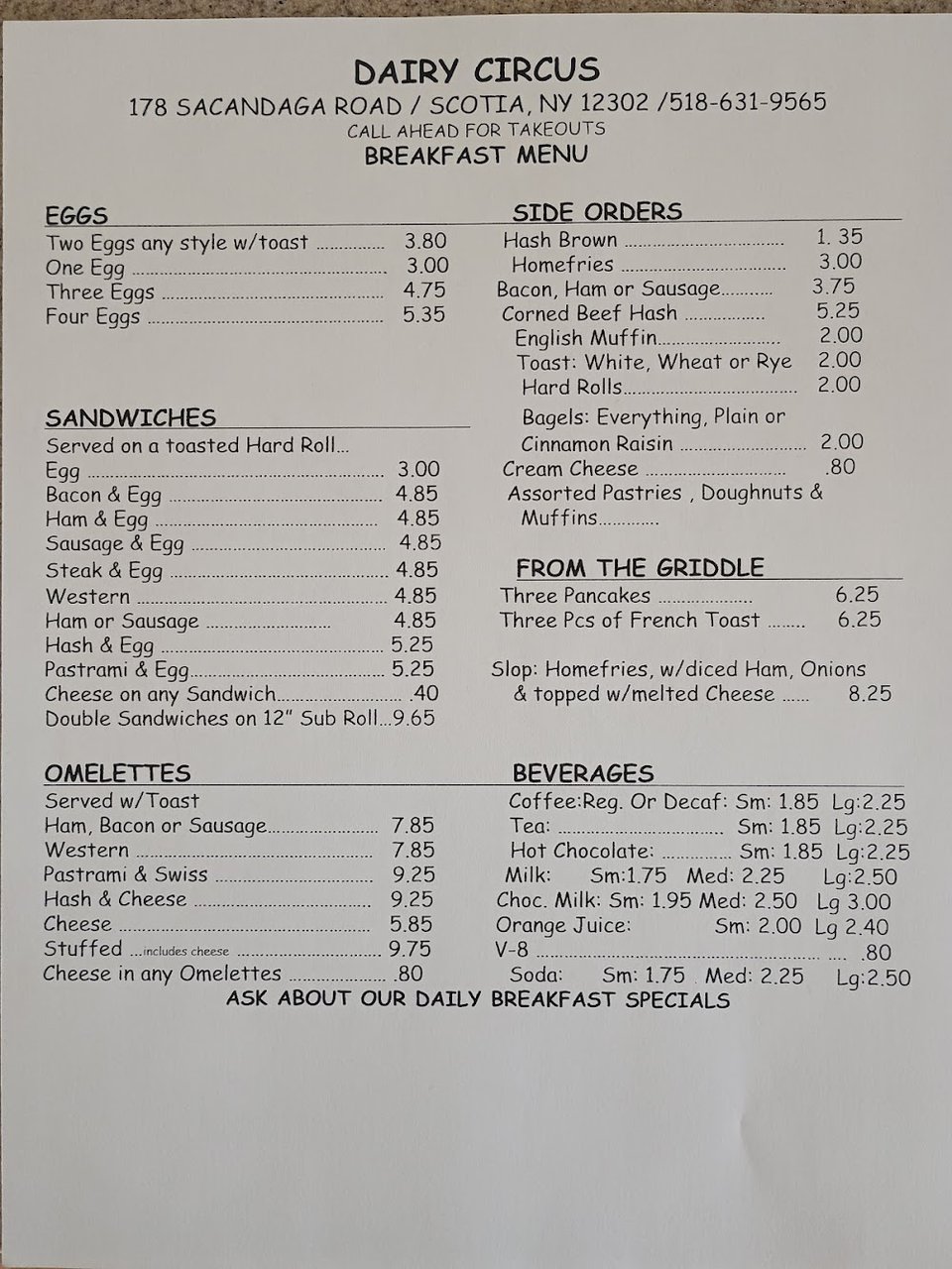 Hamburger, cheeseburger, and grilled cheese choices.